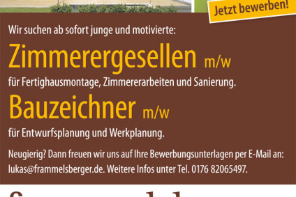 Wir stellen ein: Zimmerergesellen und Bauzeichner (m/w) gesucht